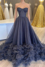 Black Corset Sweetheart Long Formal Prom Dress with Ruffles