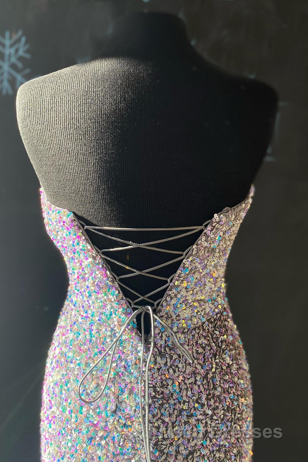 Silver Strapless Lace-Up Sequins Long Formal Prom Dress with Slit Secondary image