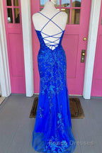 Royal Blue Mermaid Formal Prom Dress with Appliques