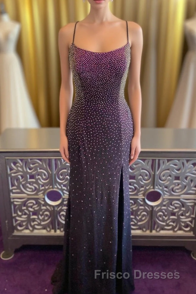 Dark Purple Lace-Up Back Mermaid Formal Prom Dress with Beading Main image