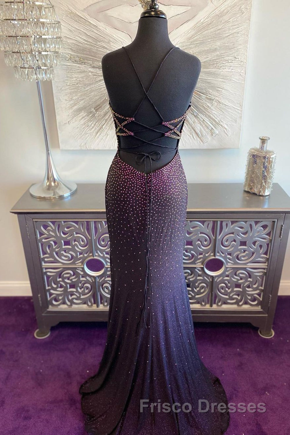 Dark Purple Lace-Up Back Mermaid Formal Prom Dress with Beading Secondary image