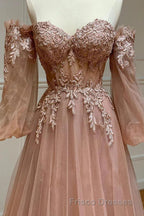 Blush Corset Off the Shoulder Long Formal Prom Dress with Appliques