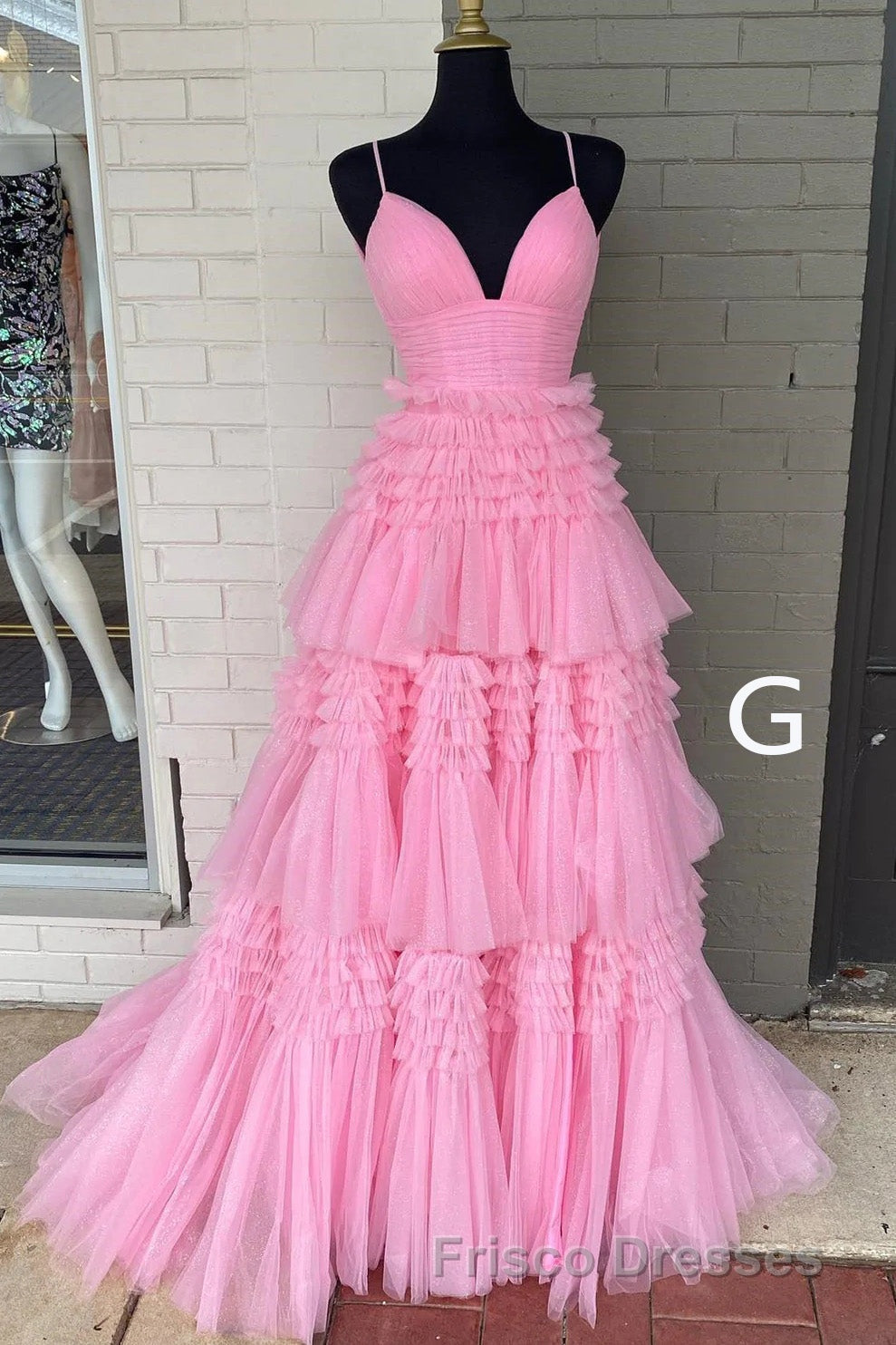 Sparkly Spaghetti Straps Tiered Tulle Formal Prom Dress, New Long Party Gown