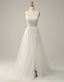 White A-Line Spaghetti Straps Long Prom Dresses With Beading
