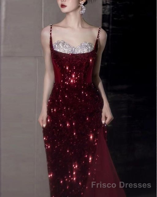 Spaghetti Strap Two Tone Sequin Slit Panel Mesh A-Line Evening Gown Secondary image