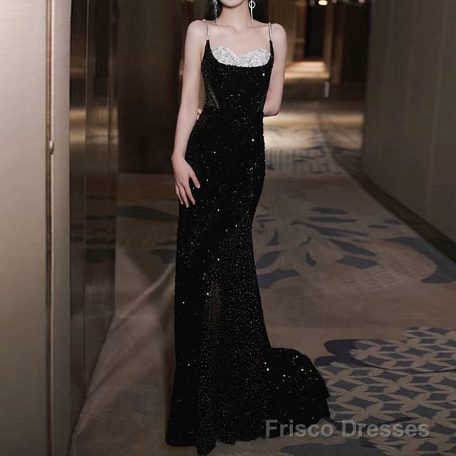 Spaghetti Strap Sweetheart Neckline Two Tone Rhinestone Accent Sequin Trained Open Back Mermaid Evening Gown Main image