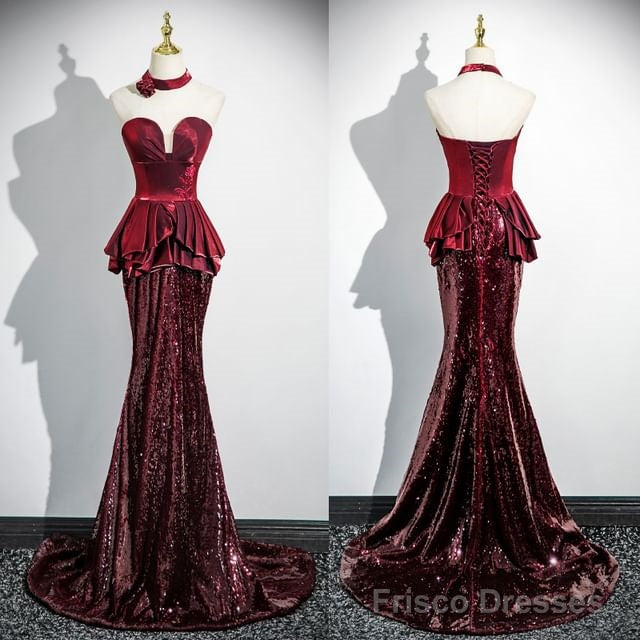 Sequin Peplum Panel Trumpet Tube Evening Gown Main image