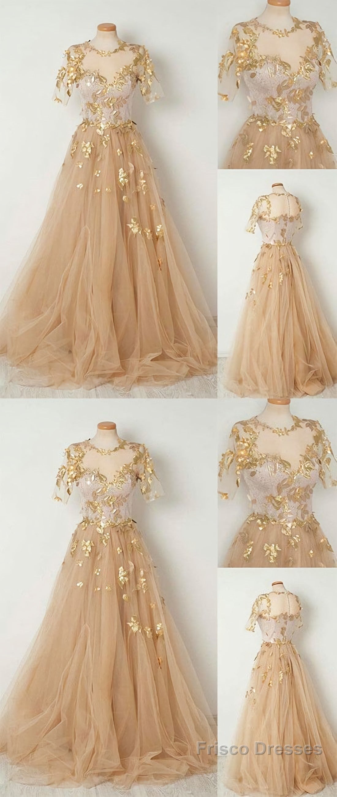 Champagne Tulle Long Prom Dress, Evening Dresses Main image
