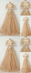 Champagne Tulle Long Prom Dress, Evening Dresses