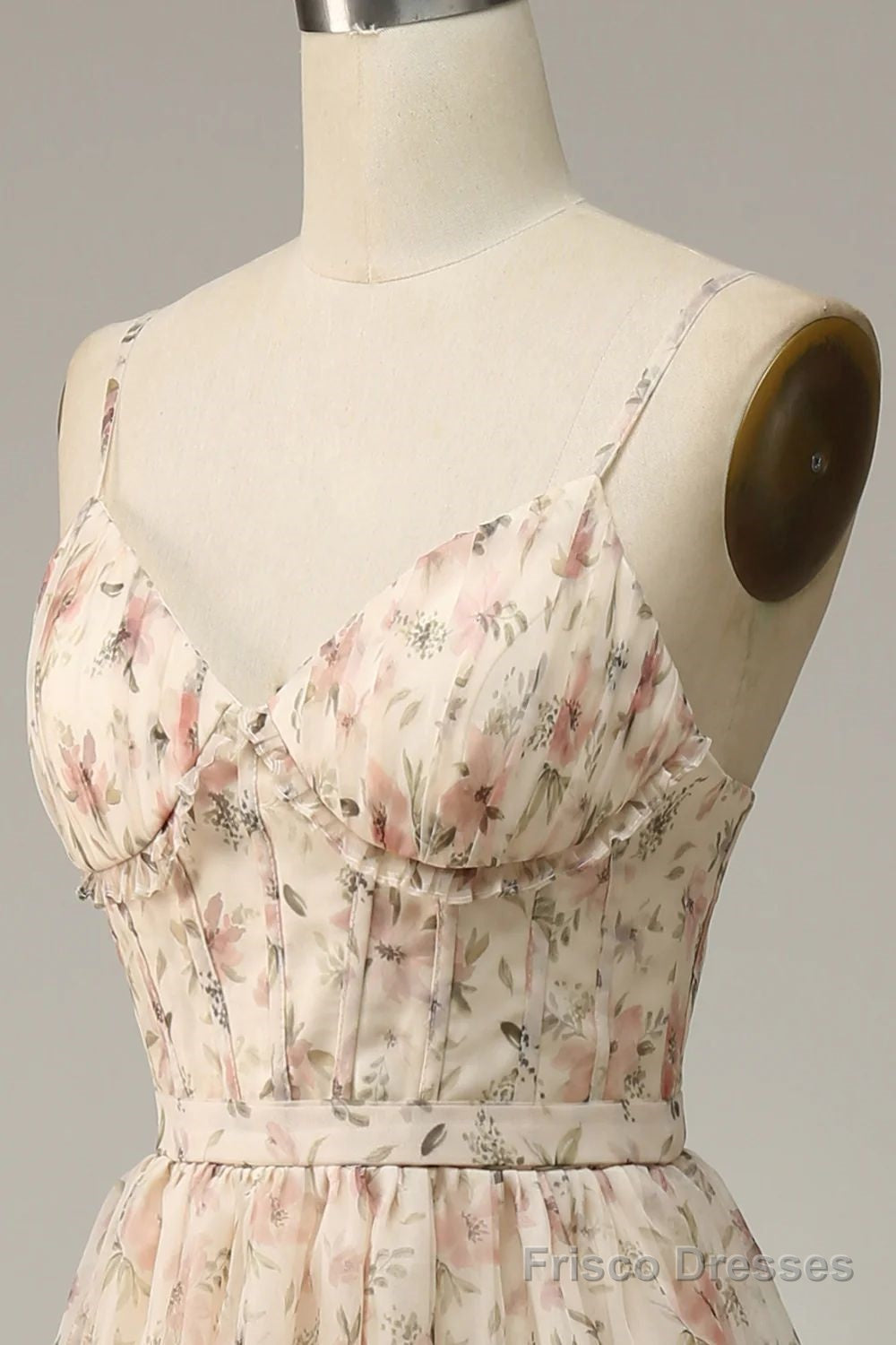 A-Line Spaghetti Straps Floor Length Print Prom Dress With Split