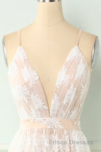 Spaghetti Straps White Formal Prom Dress