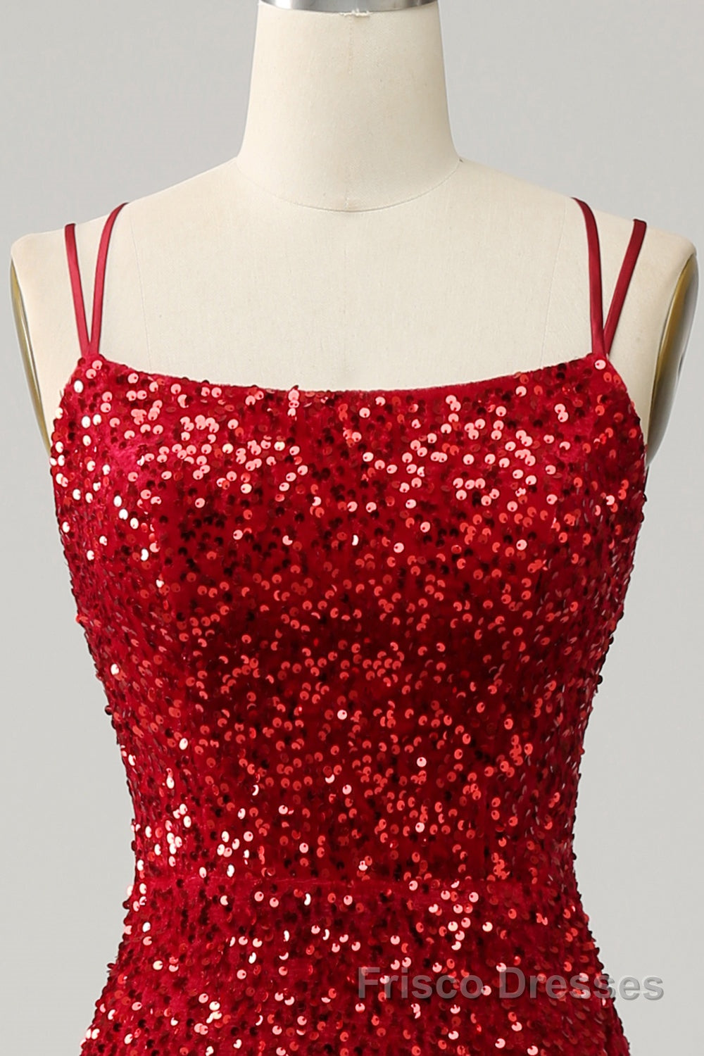 Red Sparkly Mermaid Backless Long Formal Prom Dresses with Fringes