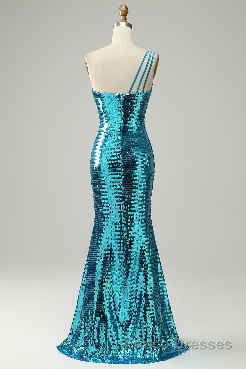 Sparkly Blue Sequins One Shoulder Long Formal Prom Dresses with Slit