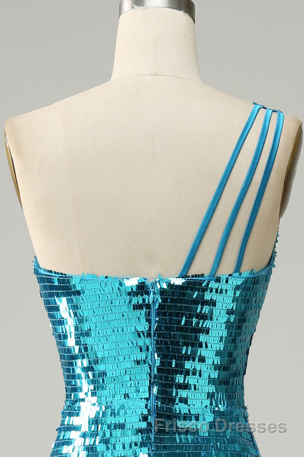 Sparkly Blue Sequins One Shoulder Long Formal Prom Dresses with Slit