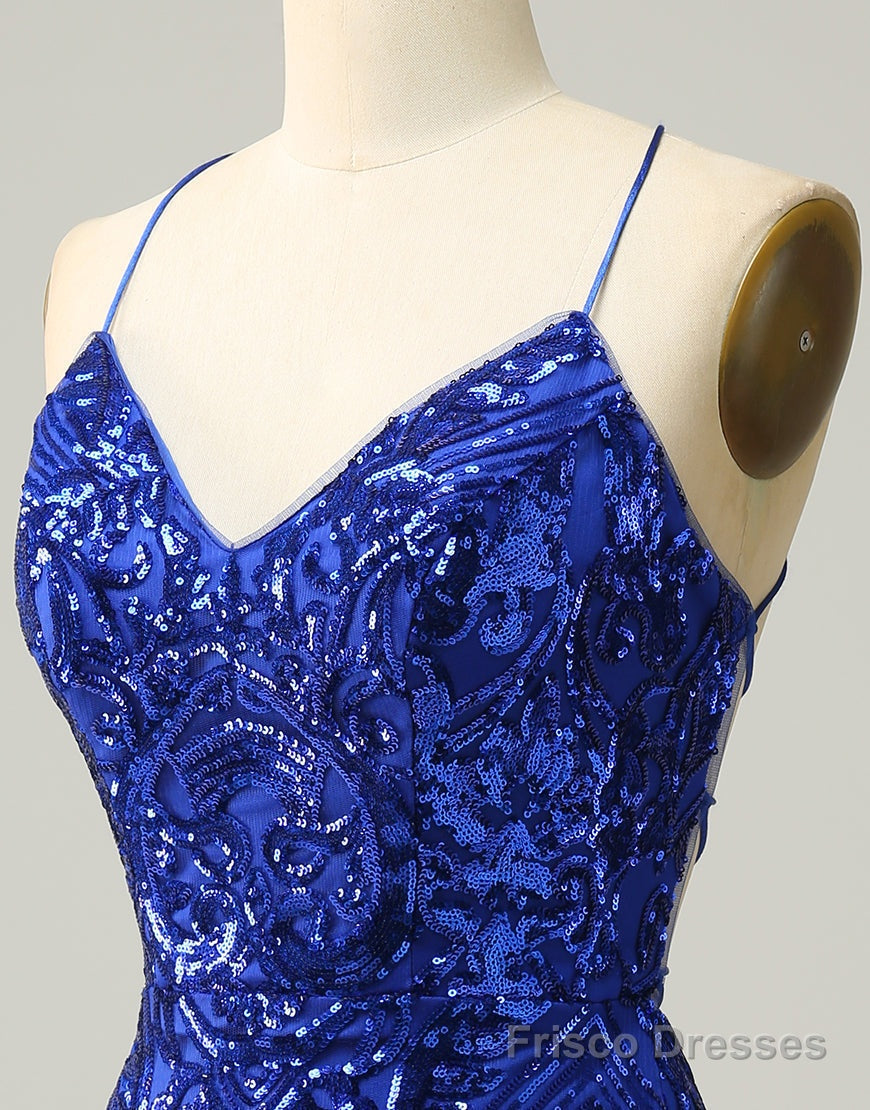 Royal Blue V-Neck Corset Back Homecoming Dress With Sequin