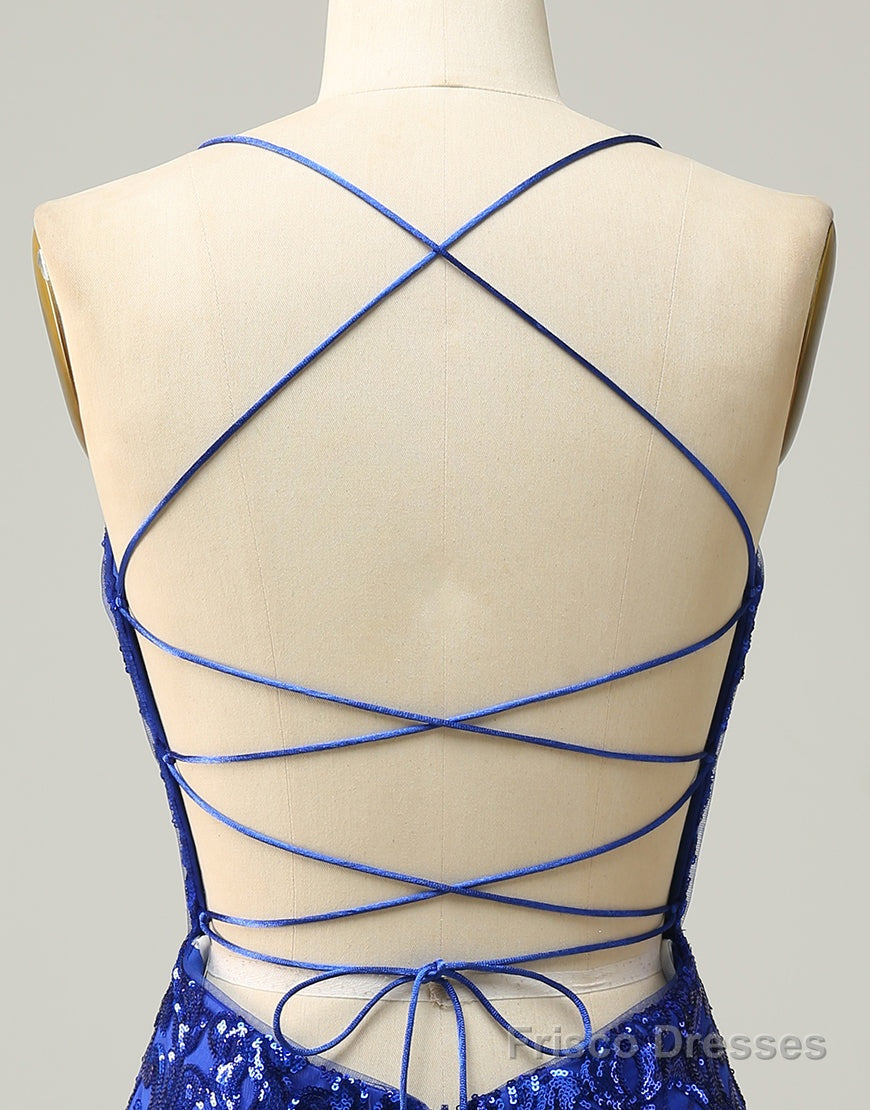 Royal Blue V-Neck Corset Back Homecoming Dress With Sequin