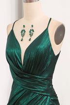 Dark Green Mermaid Spaghetti Straps Keyhole Long Prom Dresses With Slit