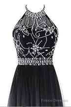 Classy Black And White Halter Lace Up Long Beaded Prom Dress