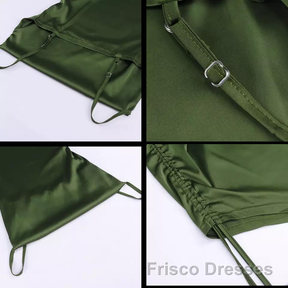 New Satin Green Formal Prom Dresses Spaghetti Strap Party Evening Dresses
