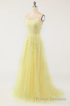 Purple Tulle Formal Prom Dresses with Appliques