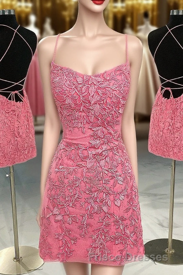 Coral Short Tight Homecoming Dress with Lace Beading Main image