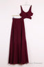 A Line 2 Pieces Floor Length Burgundy Chiffon Prom Dress, 2 Pieces Burgundy Formal Dresses, Bridesmaid Dresses