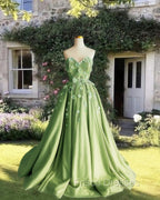 A-Line 3D Flowers Embroidey Tulle Strapless Dress