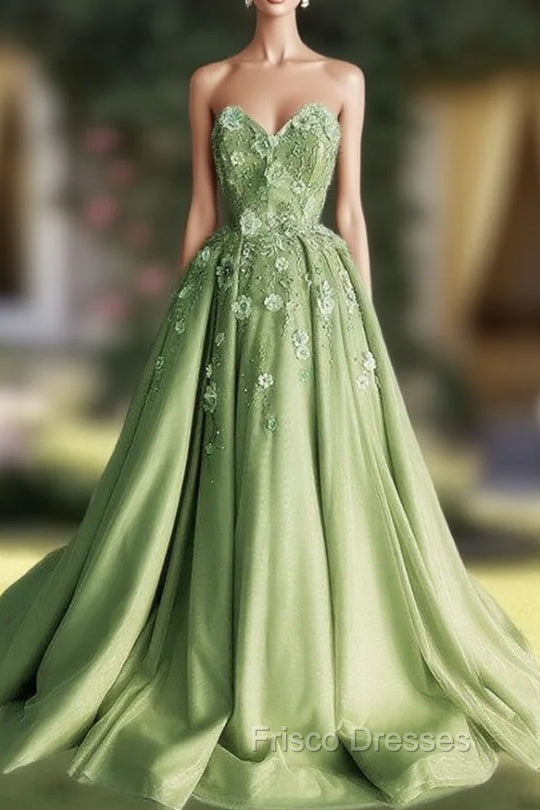 A-Line 3D Flowers Embroidey Tulle Strapless Dress Main image