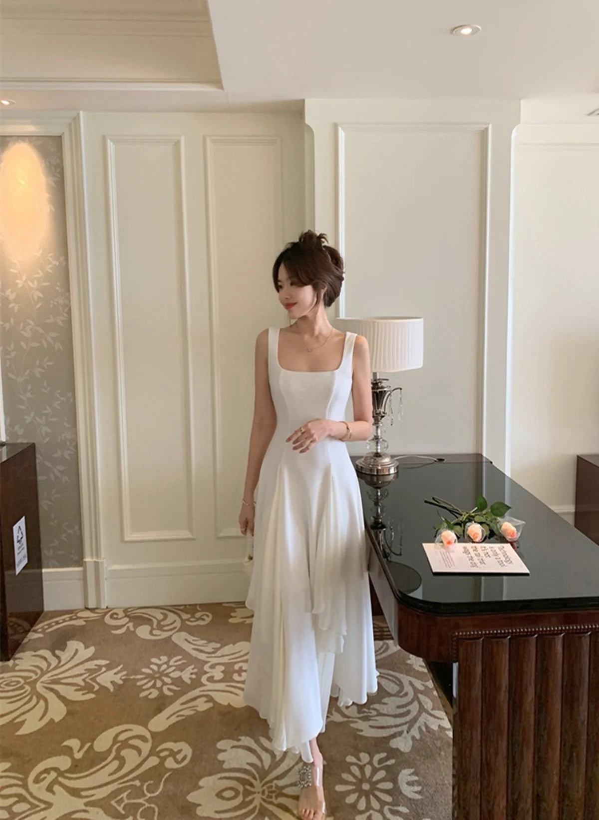 White Elegant Irregular Hem Long Prom Dress