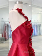 A-Line Backless Homecoming Dress Red Mini Sleeveless One Shoulder Graduation Dress With Appliques