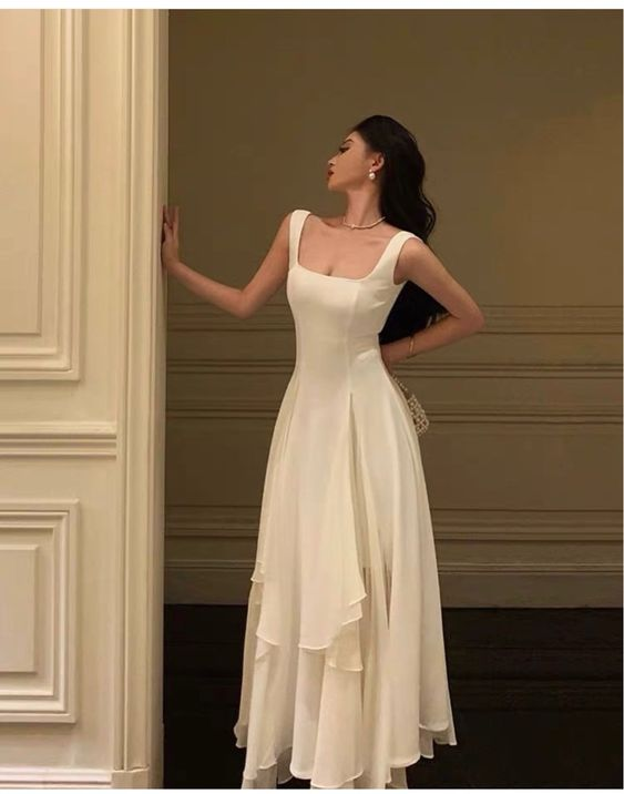 White Elegant Irregular Hem Long Prom Dress Main image