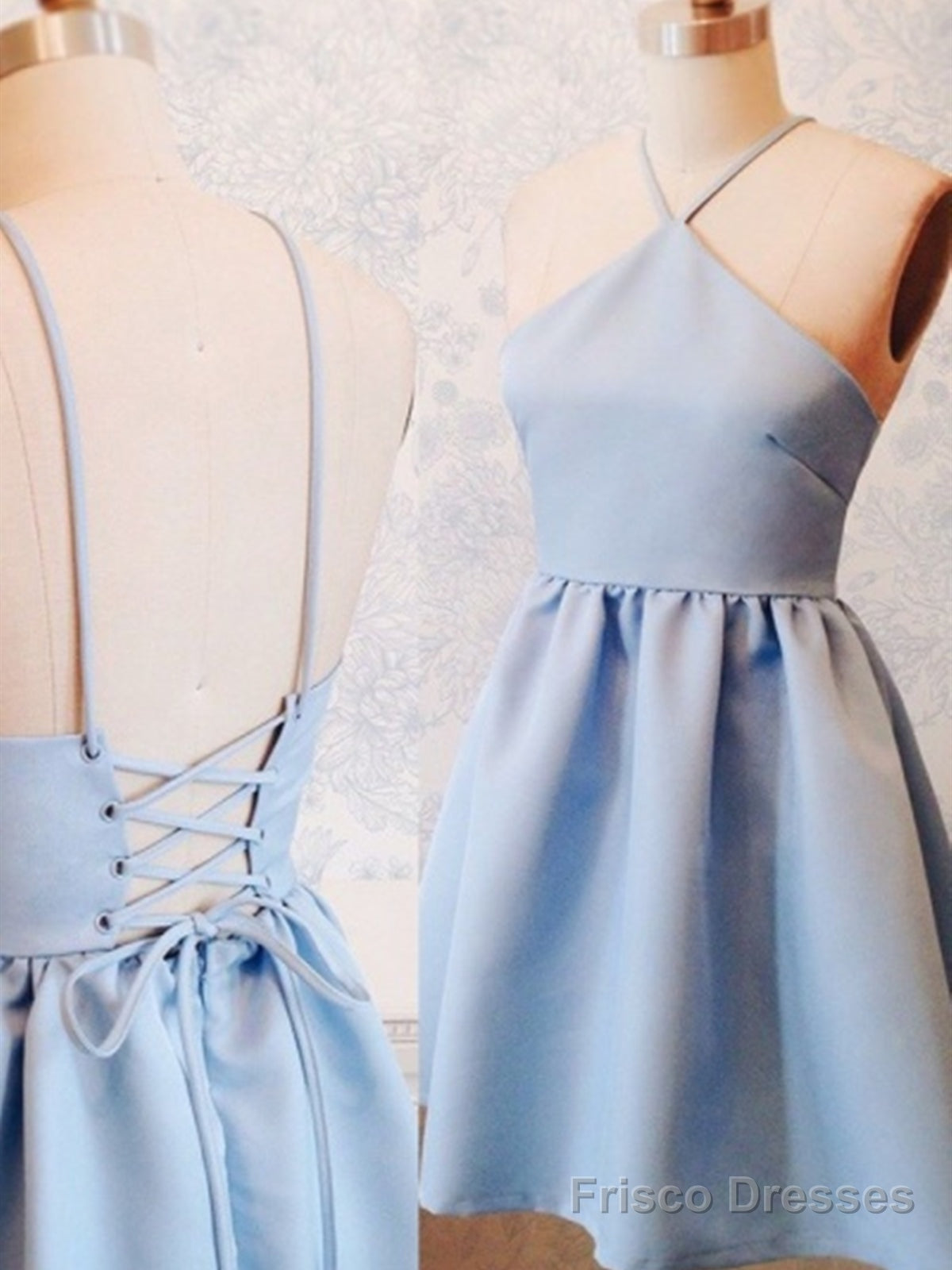 A Line Backless Short Blue Prom Dresses, Short Blue Homecoming Formal Dresses, Evening Dresses Main image