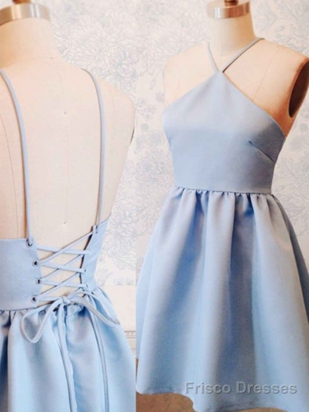 A Line Backless Short Blue Prom Dresses, Short Blue Homecoming Formal Dresses, Evening Dresses