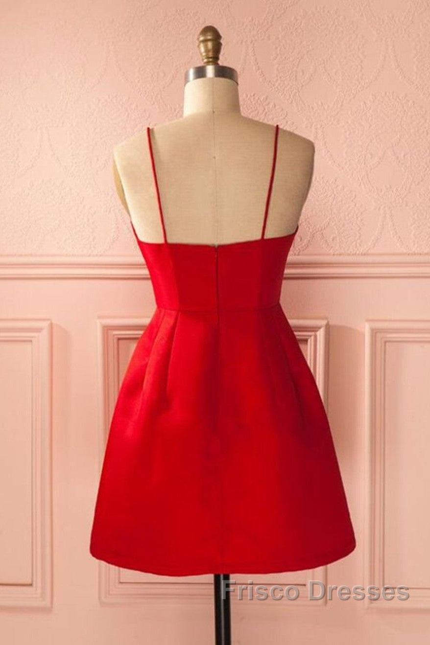 A Line Backless Short Red Formal Prom Dress, Short Red Satin Homecoming Graduation Dress, Red Formal Dress Secondary image
