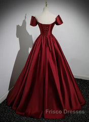 A-Line Ballgown Satin Long Party Dress Off Shoulder Sweetheart Floor Length Formal Prom Dress