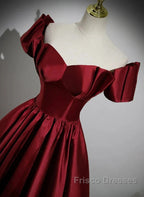 A-Line Ballgown Satin Long Party Dress Off Shoulder Sweetheart Floor Length Formal Prom Dress