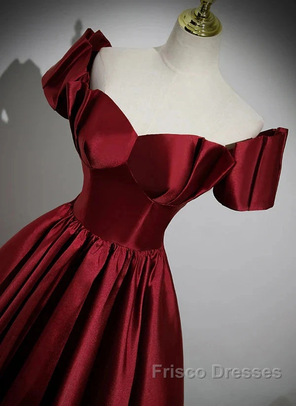 A-Line Ballgown Satin Long Party Dress Off Shoulder Sweetheart Floor Length Formal Prom Dress