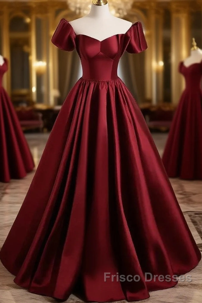 A-Line Ballgown Satin Long Party Dress Off Shoulder Sweetheart Floor Length Formal Prom Dress Main image