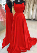 A-line Bateau Spaghetti Straps Sweep Train Charmeuse Prom Dresses