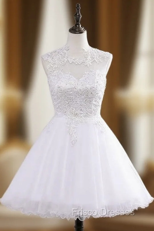 A line Beach Short Tulle Lace Wedding Dress Backless Main image