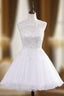 A line Beach Short Tulle Lace Wedding Dress Backless