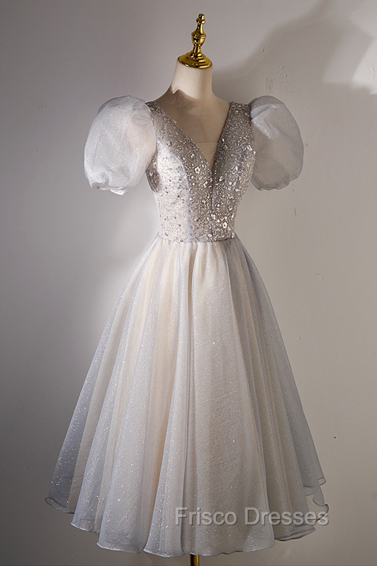 A-Line Beaded Short Formal Prom Dress, Cute Short Sleeve Homecoming Party Dress