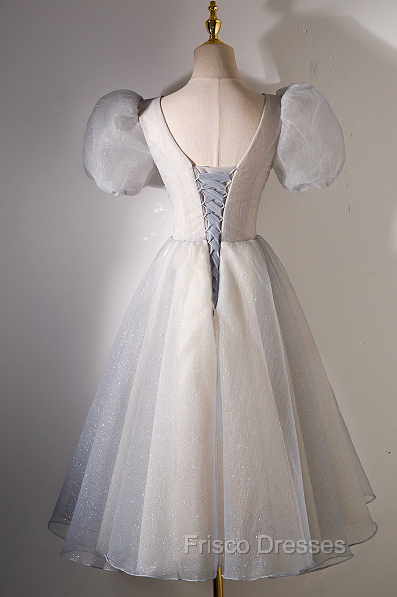 A-Line Beaded Short Formal Prom Dress, Cute Short Sleeve Homecoming Party Dress