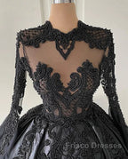 A-Line Beading Long Sleeves Lace Wedding Dress