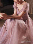 A-Line Beautiful Back Elegant Prom Formal Evening Birthday Dress Sweetheart Neckline Short Sleeve Floor Length Lace With Beading  / Puff Balloon Sleeve