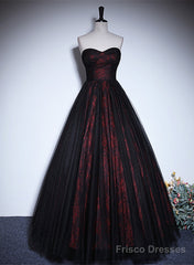 A-Line Black And Red Lace Sweetheart Evening Dress, Black And Red Prom Dress
