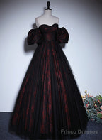A-Line Black And Red Lace Sweetheart Evening Dress, Black And Red Prom Dress