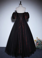 A-Line Black And Red Lace Sweetheart Evening Dress, Black And Red Prom Dress