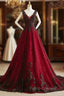 A-line Black and Red Tulle with Lace Party Dress, Black and Red Formal Dress