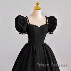 A Line Black Formal Dress Satin Birthday Party Dress